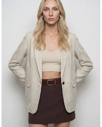 Sacou dama  guler sal, buton, oatmeal natural