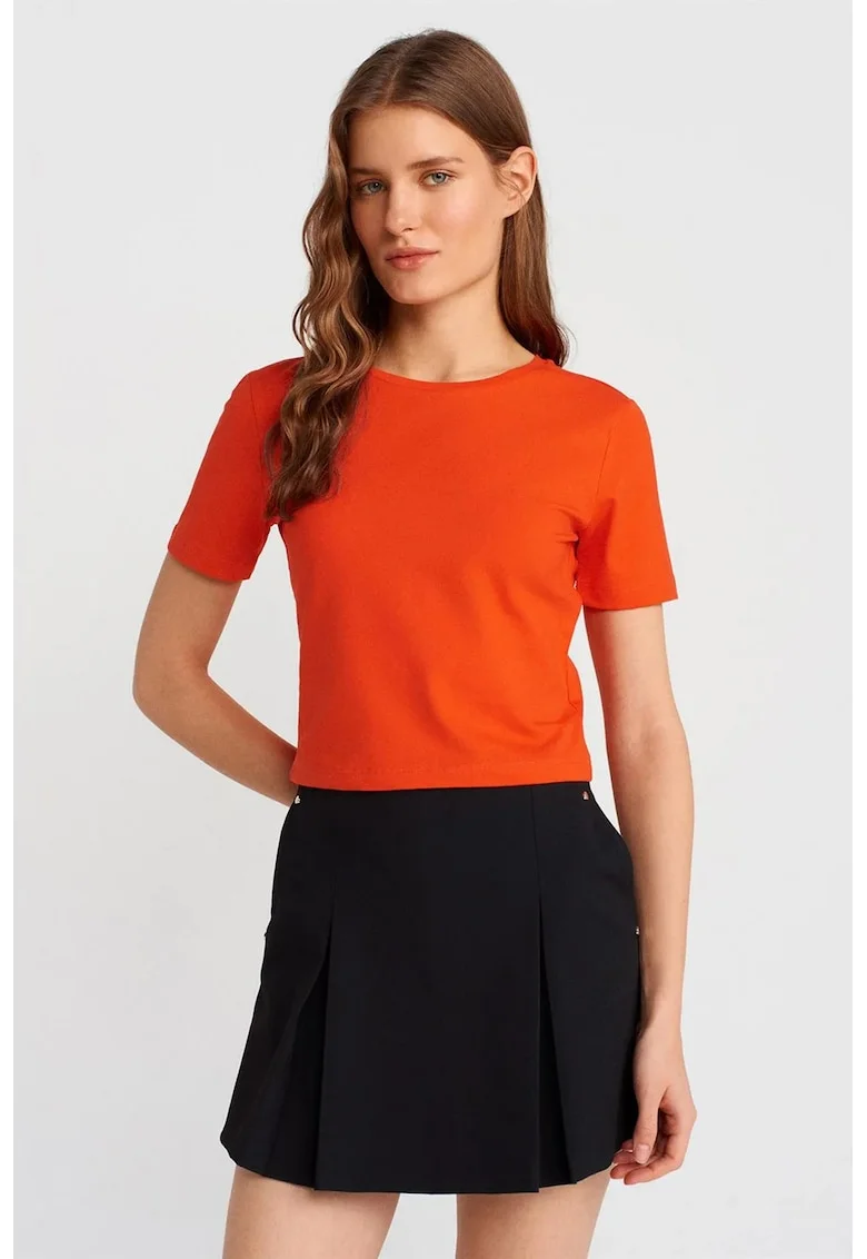 Tricou dama,  Tricou crop slim-fit, portocaliu deschis, elastic, bumbac 96%