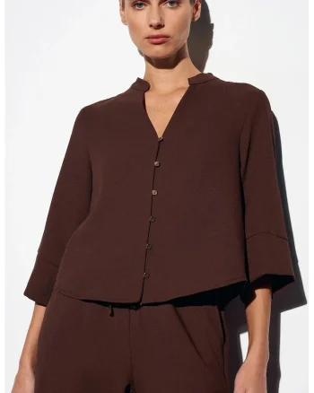 Bluze dama,  Bluza din crep de poliester, lejer, maro cafea