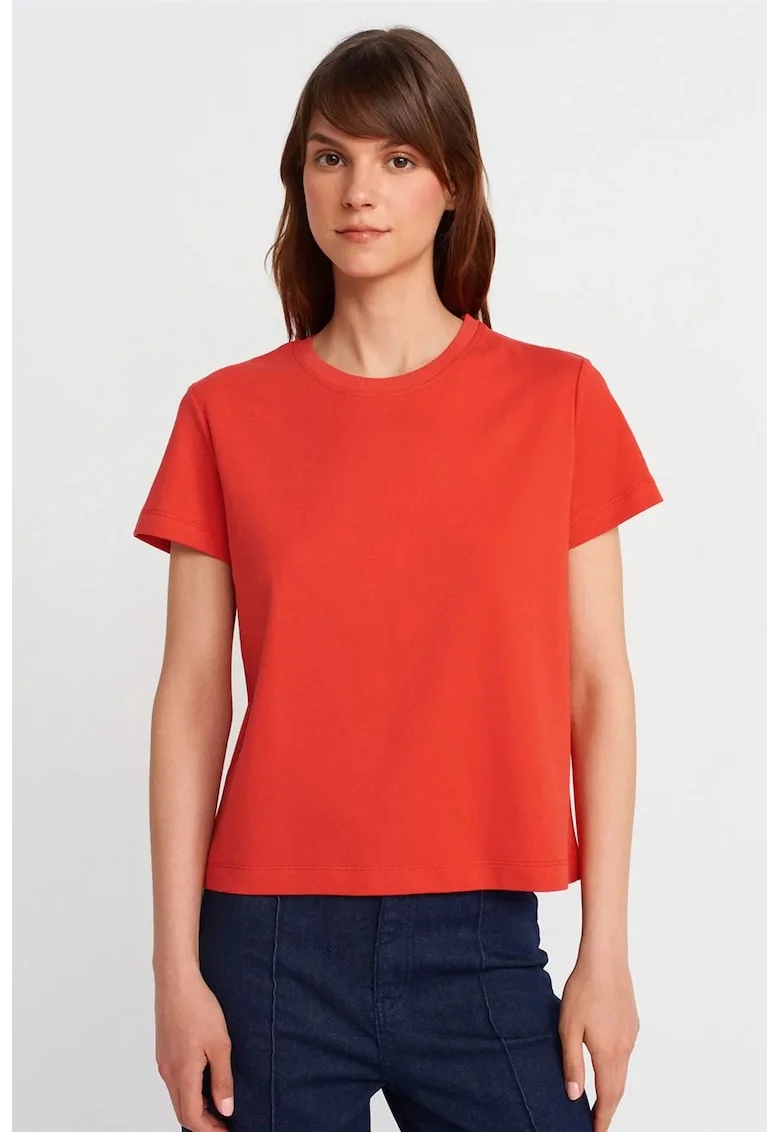 Tricou dama  bumbac reiat, portocaliu aprins, maneca scurta, regular fit