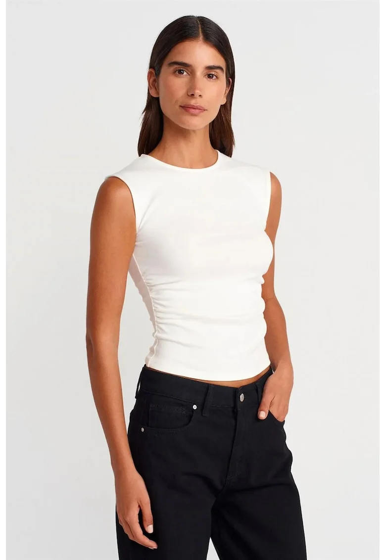 Tricou de dama,  tricou fara maneci, alb, bumbac-elastan