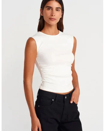 Tricou de dama,  tricou fara maneci, alb, bumbac-elastan