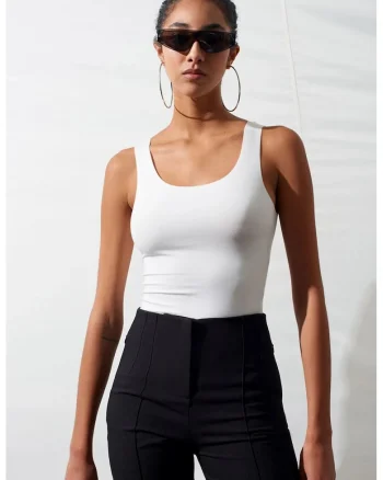 Bluza dama,  Cami, elastic, alb, amestec de bumbac
