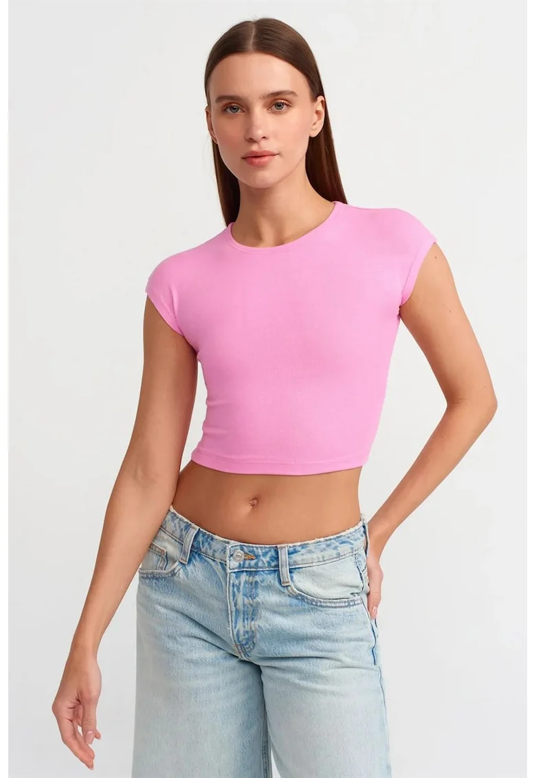 Tricou  Femei, slim fit, elastic, roz aprins, amestec bumbac-modal-elastan