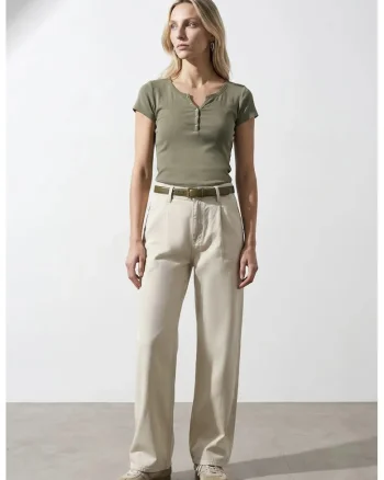 Tricou dama  slim fit, verde kaki, bumbac 100%