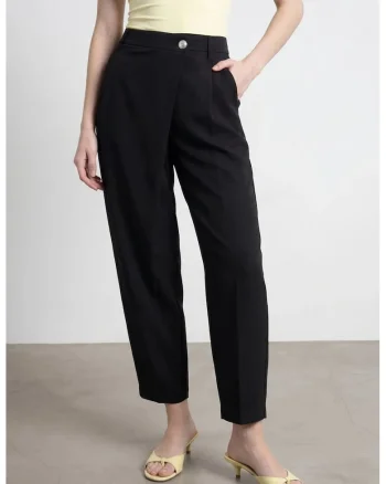Pantaloni dama,  talie inalta, picior larg, negru
