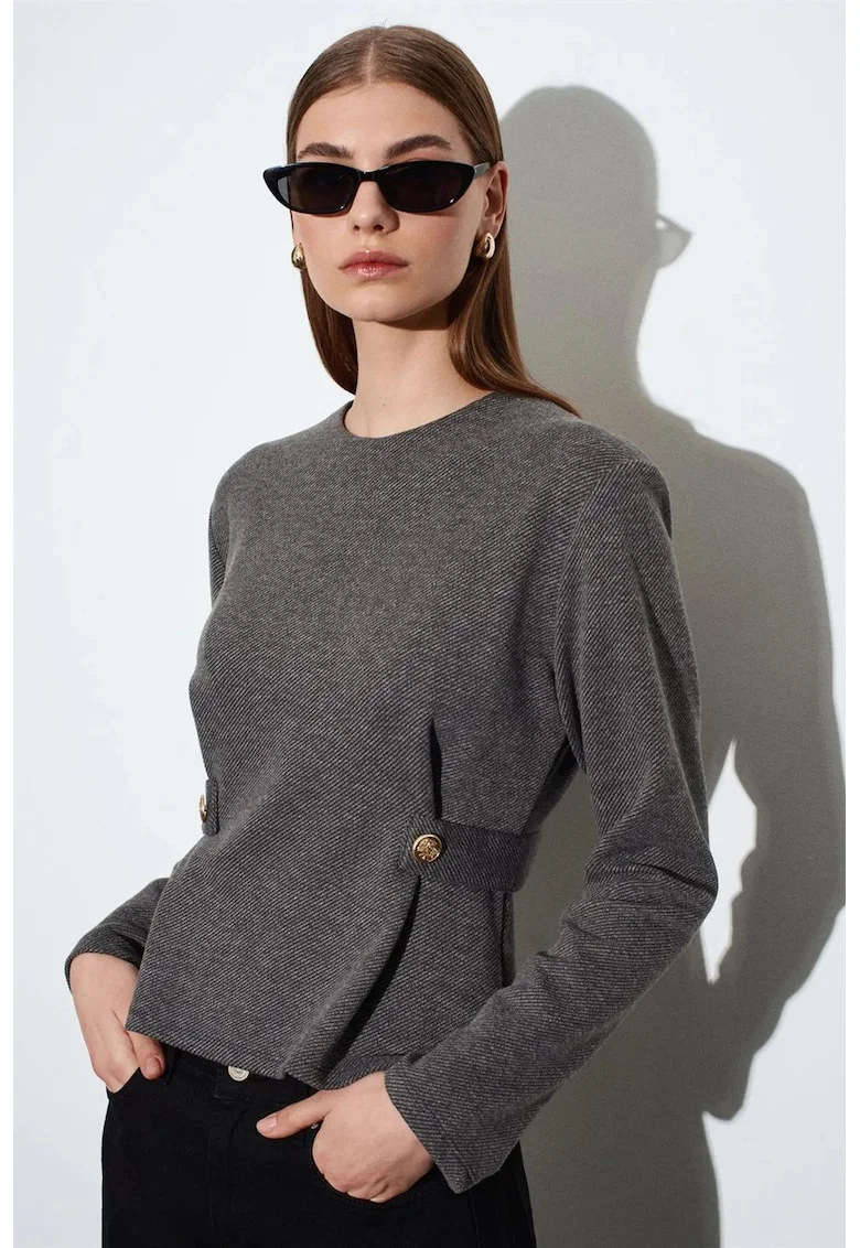 Bluza dama,  bluza mulata, gri antracit, poliester-bumbac-elastan