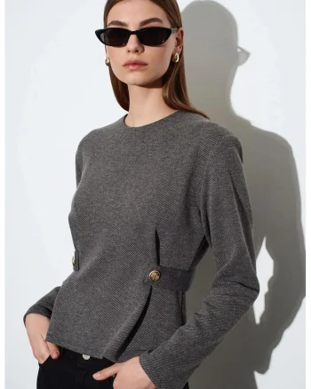Bluza dama,  bluza mulata, gri antracit, poliester-bumbac-elastan