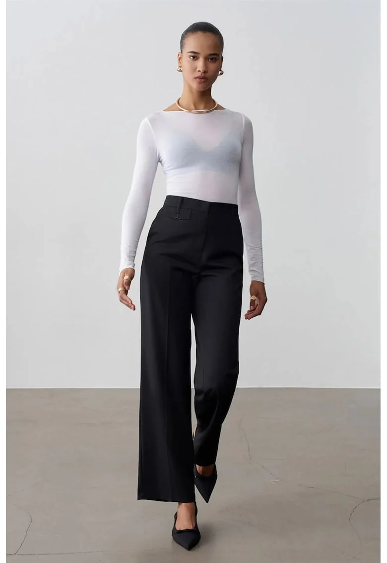 Pantaloni dama  talie inalta, croiala dreapta, negru, Negru
