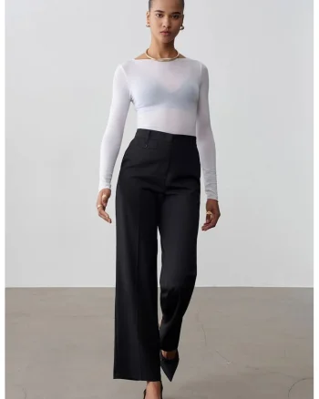 Pantaloni dama  talie inalta, croiala dreapta, negru, Negru