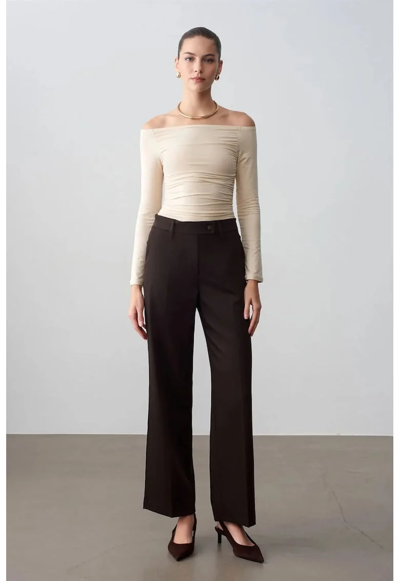 Pantaloni dama,  talie medie, croiala larga, Negru