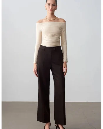 Pantaloni dama,  talie medie, croiala larga, Negru
