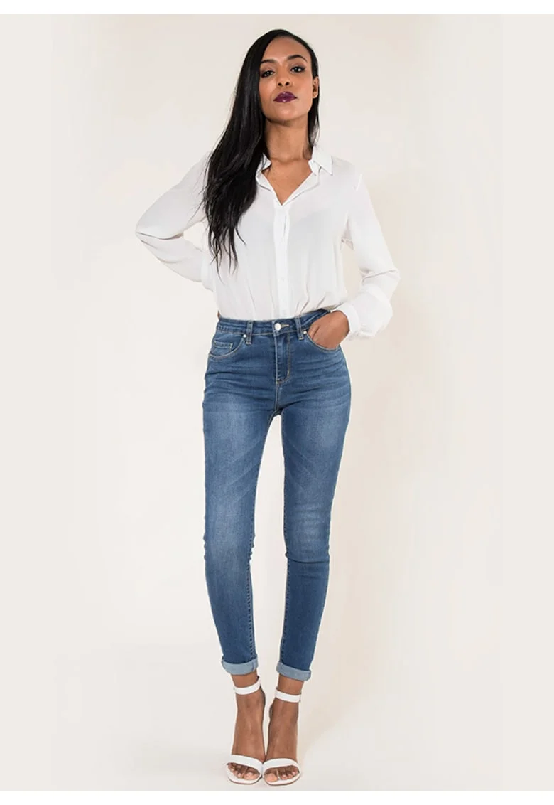 Blugi Dama Albastr spalat Slim  P078-1 M9 18401, Albastru