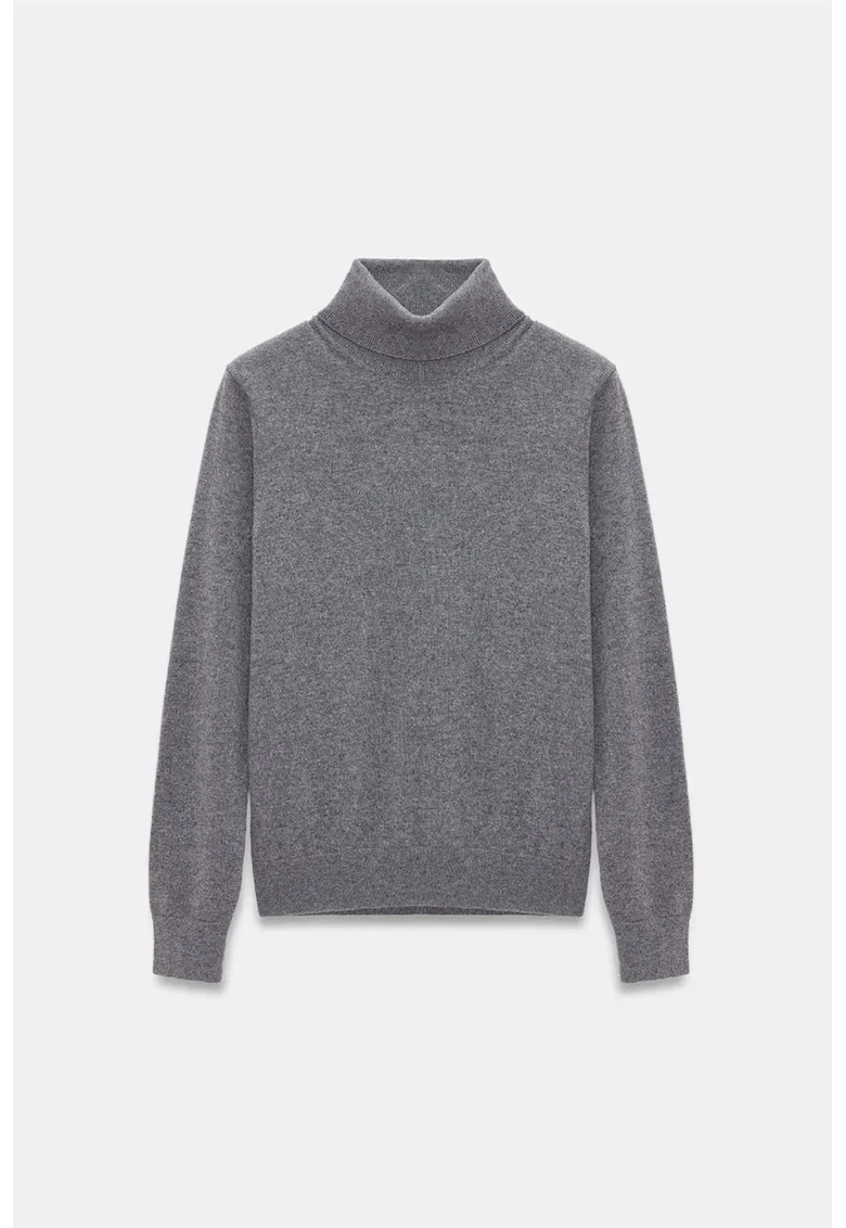 Pulover dama,  casmir, guler tricot reiat, Gri antracit