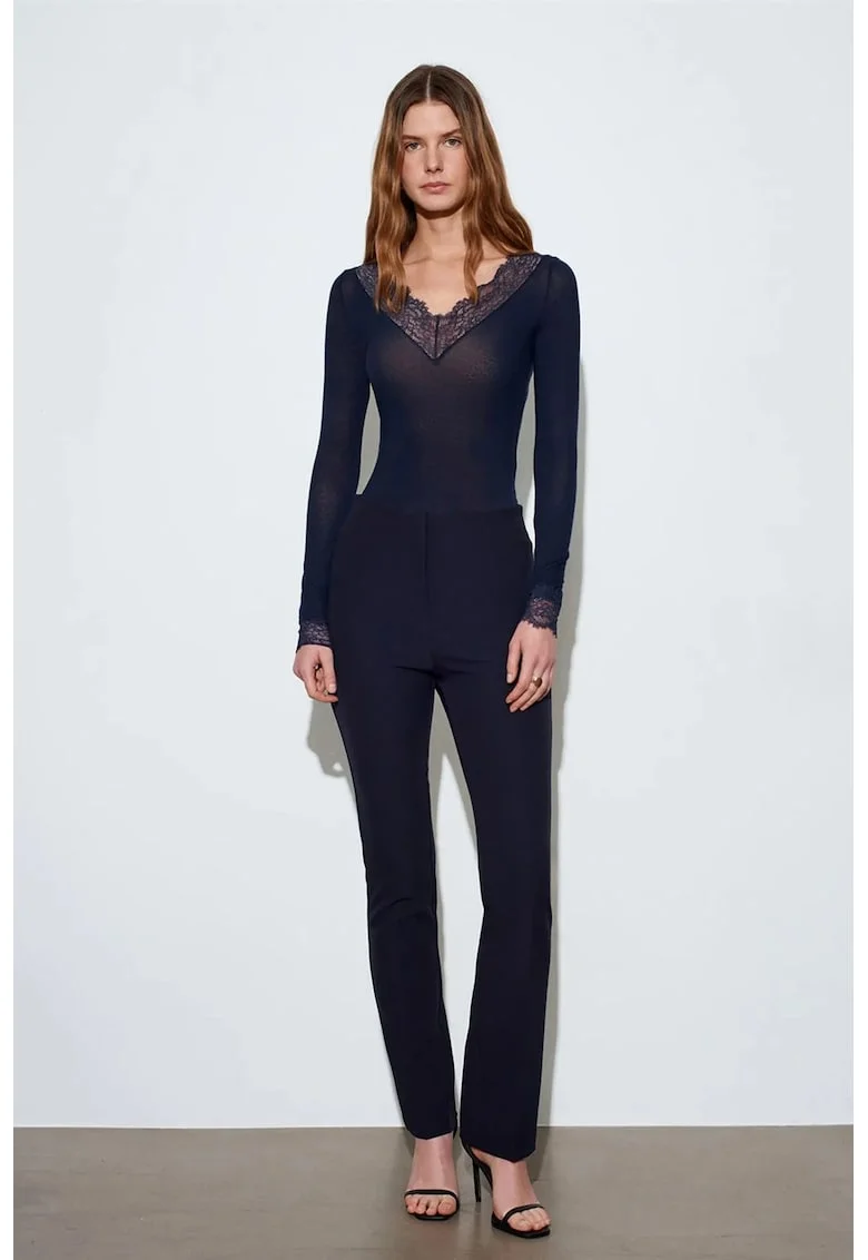 Pantaloni dama  crep, albastru marin, Bleumarin