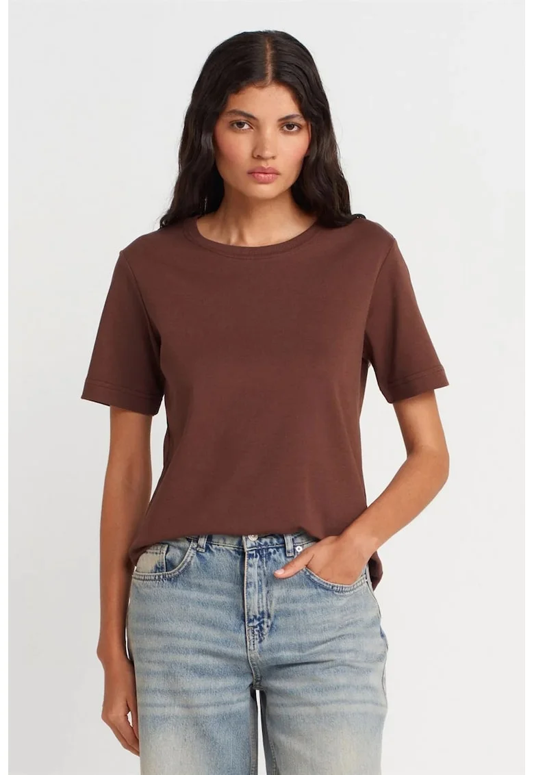 Tricou dama  regular fit, bumbac 100%, maro castaniu, maneci scurte