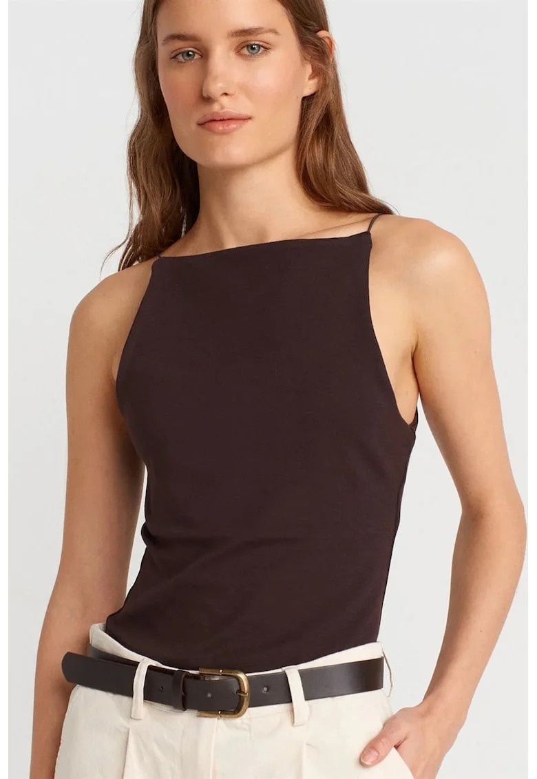 Bluza dama,  Bluza Slim-Fit din jerseu, Maro Mocha Inchis, 94% bumbac, casual