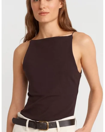 Bluza dama,  Bluza Slim-Fit din jerseu, Maro Mocha Inchis, 94% bumbac, casual