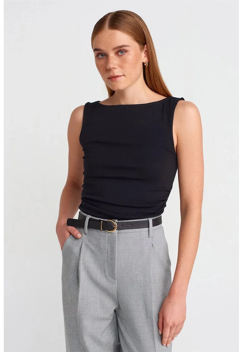 Bluza dama,  bluza fara maneci, casual, negru, 94% bumbac