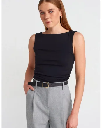 Bluza dama,  bluza fara maneci, casual, negru, 94% bumbac