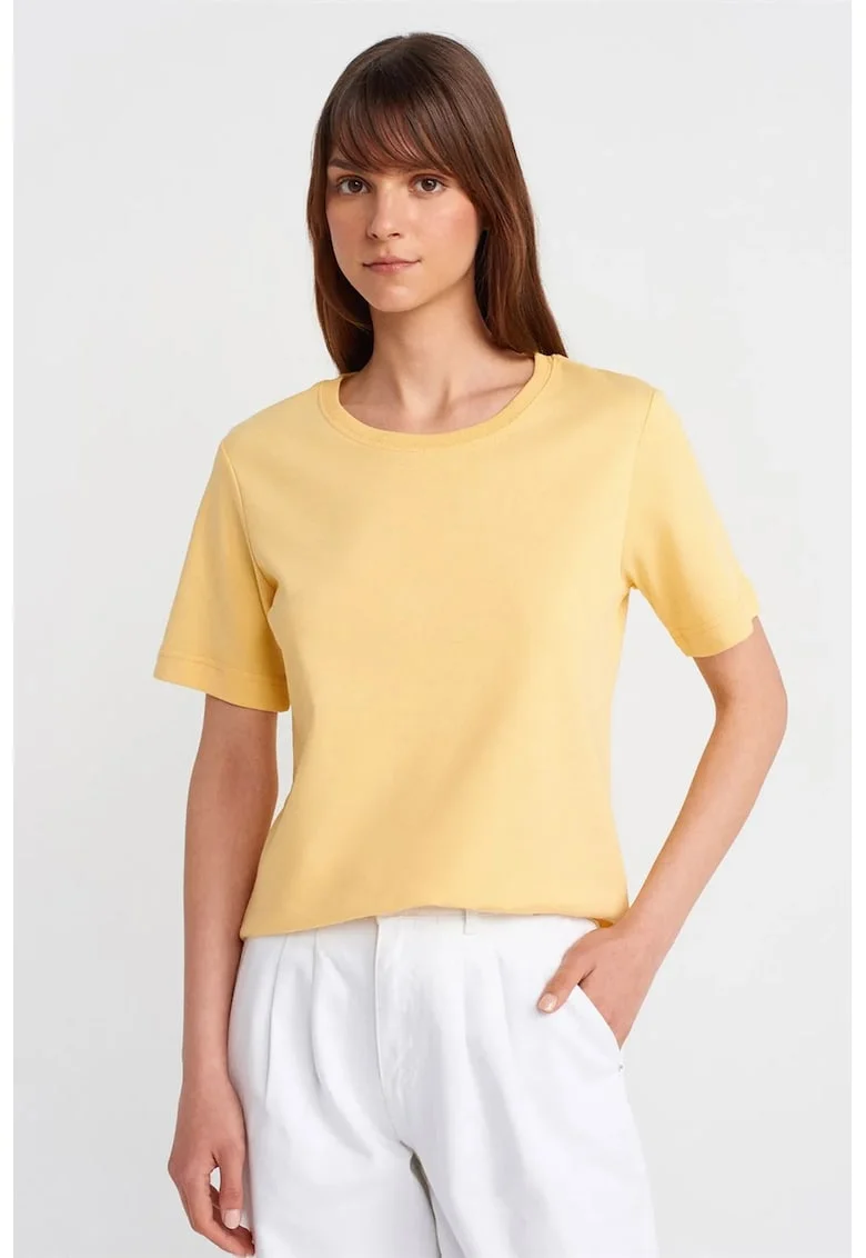 Tricou dama,  tricou din bumbac, galben lamaie, maneca scurta, regular fit