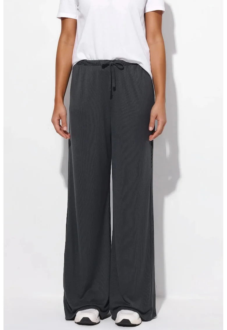 Pantaloni dama,  croiala larga, gri inchis, 50% modal, 44% poliester, 6% elastan