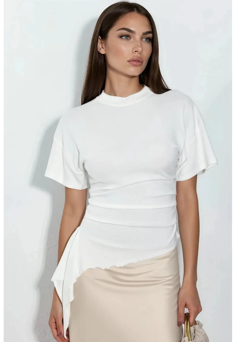 Bluza dama  supradimensionata, casual, alb, tricotat cu drapaj