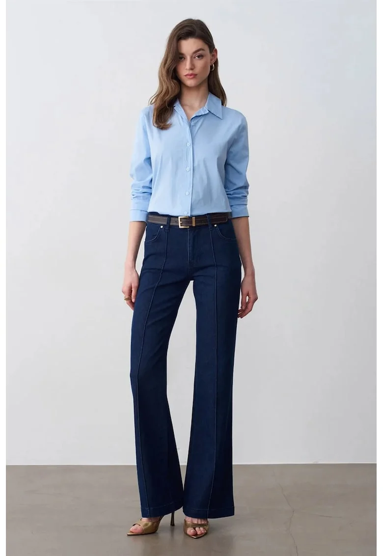Blugi dama,  High-Waist Flare, denim albastru inchis, 98% bumbac, 2% elastan