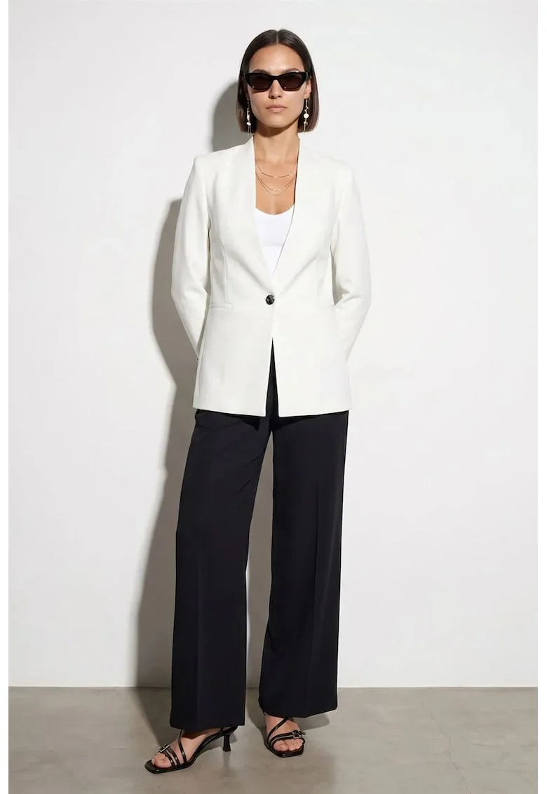 Sacou dama  Slim Fit, alb prafuit, cu buton