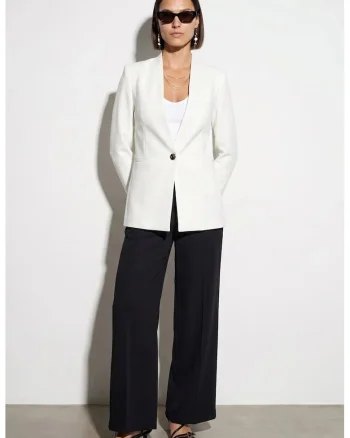Sacou dama  Slim Fit, alb prafuit, cu buton
