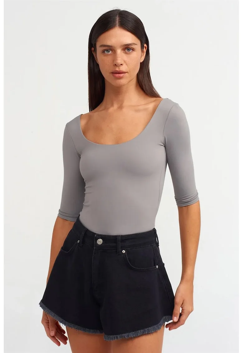 Tricou  slim fit, elastic, gri, nailon si elastan