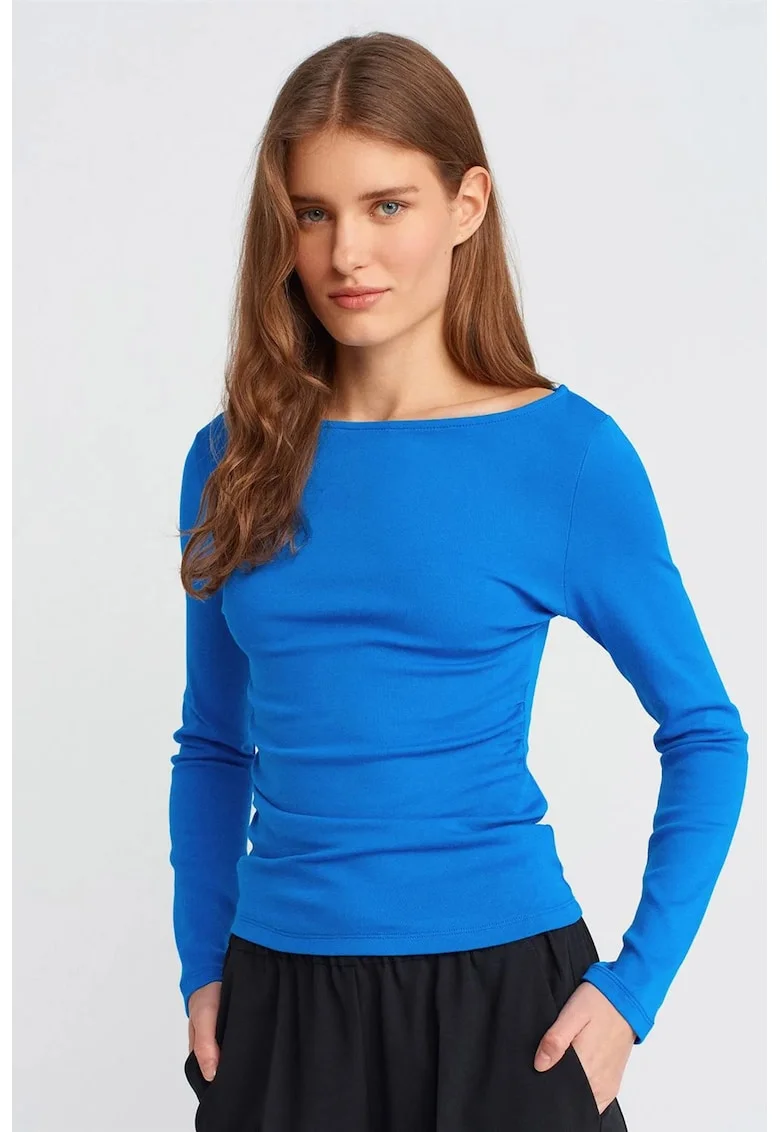 Bluza dama,  slim fit, albastru cobalt, bumbac cu elastan