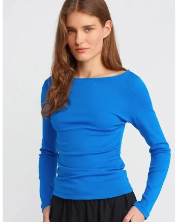 Bluza dama,  slim fit, albastru cobalt, bumbac cu elastan