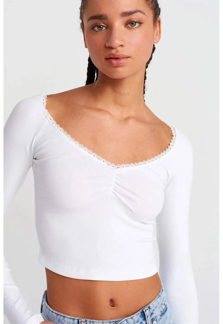 Tricou dama,  tricou scurt, slim fit, alb, bumbac/modal/elastan