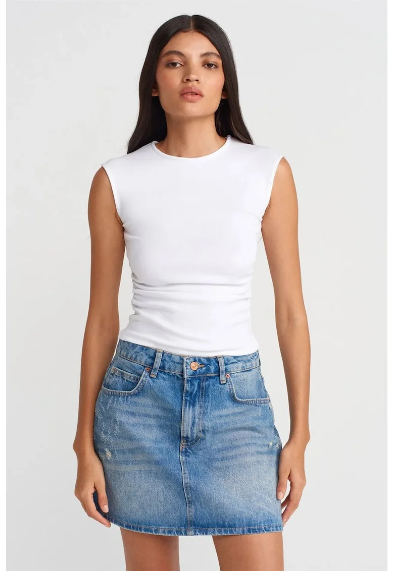 Tricou dama,  tricou fara maneci, alb, bumbac-elastan
