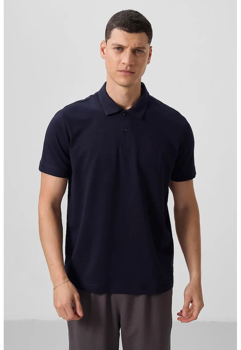 Tricou Polo  bumbac-elastan, bleumarin, cu buton