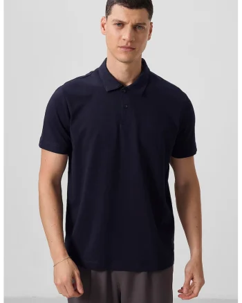 Tricou Polo  bumbac-elastan, bleumarin, cu buton