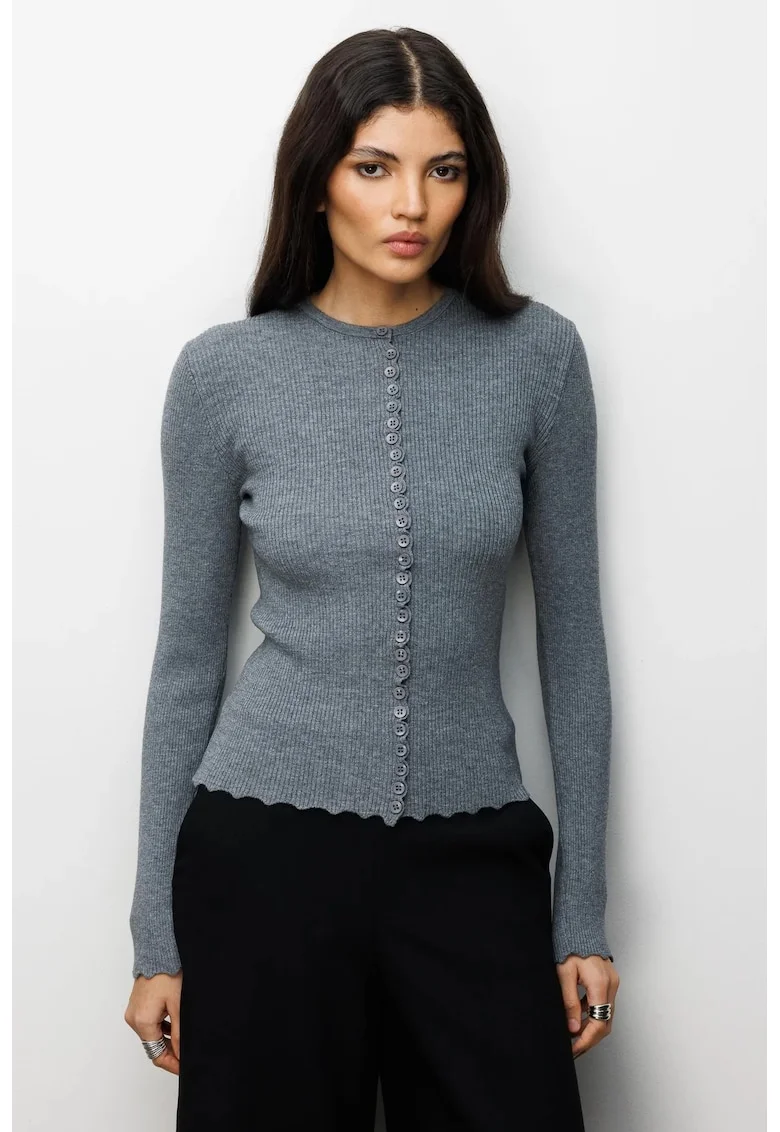Cardigane, Femei, Cardigan tricotat reiat cu nasturi  Gri, S INTL,