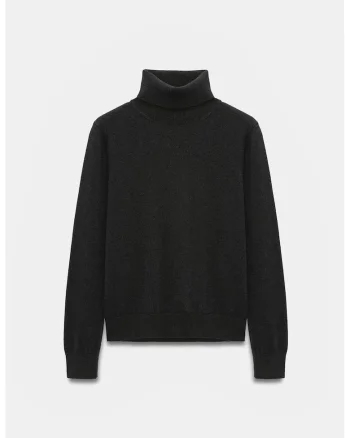 Pulover dama,  casmir, guler tricot reiat, Negru