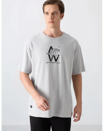 Tricou barbatesc  gri deschis, imprimeu logo, 65% bumbac, 35% poliester