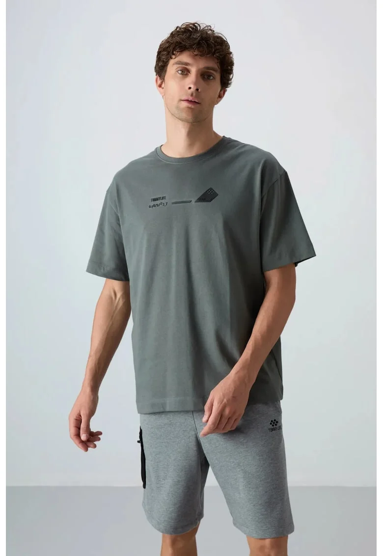 Tricou barbati,  supradimensionat, gri ardezie, bumbac-poliester, detaliu imprimat pe spate