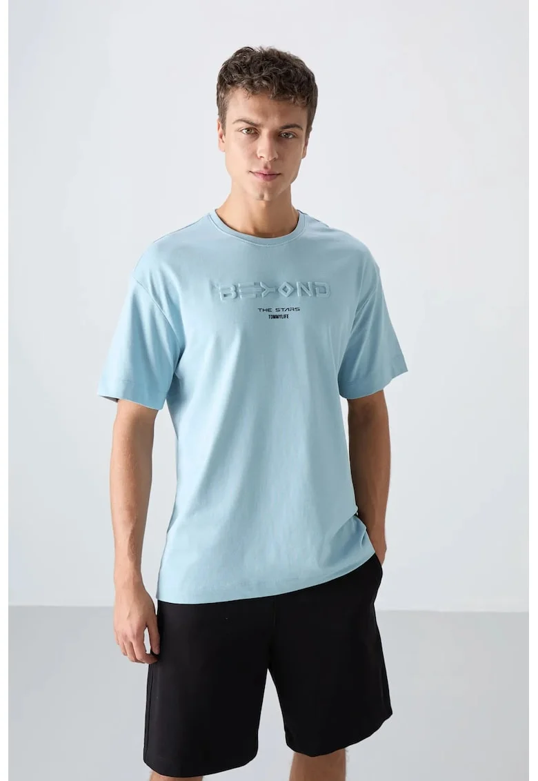 Tricou barbati,  supradimensionat, albastru deschis, bumbac-poliester