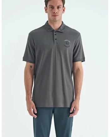 Tricou barbatesc  gri antracit, 100% bumbac, cu broderie