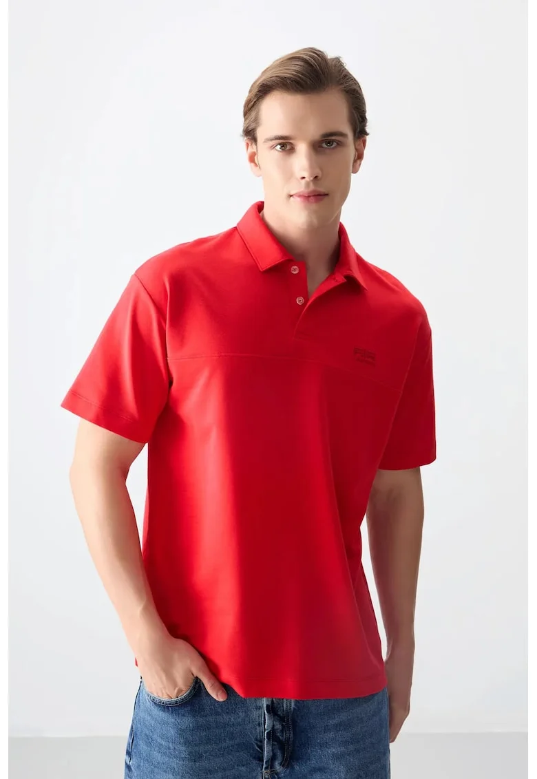 Tricou  supradimensionat cu guler polo, rosu, pentru femei