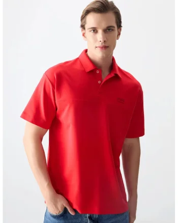Tricou  supradimensionat cu guler polo, rosu, pentru femei
