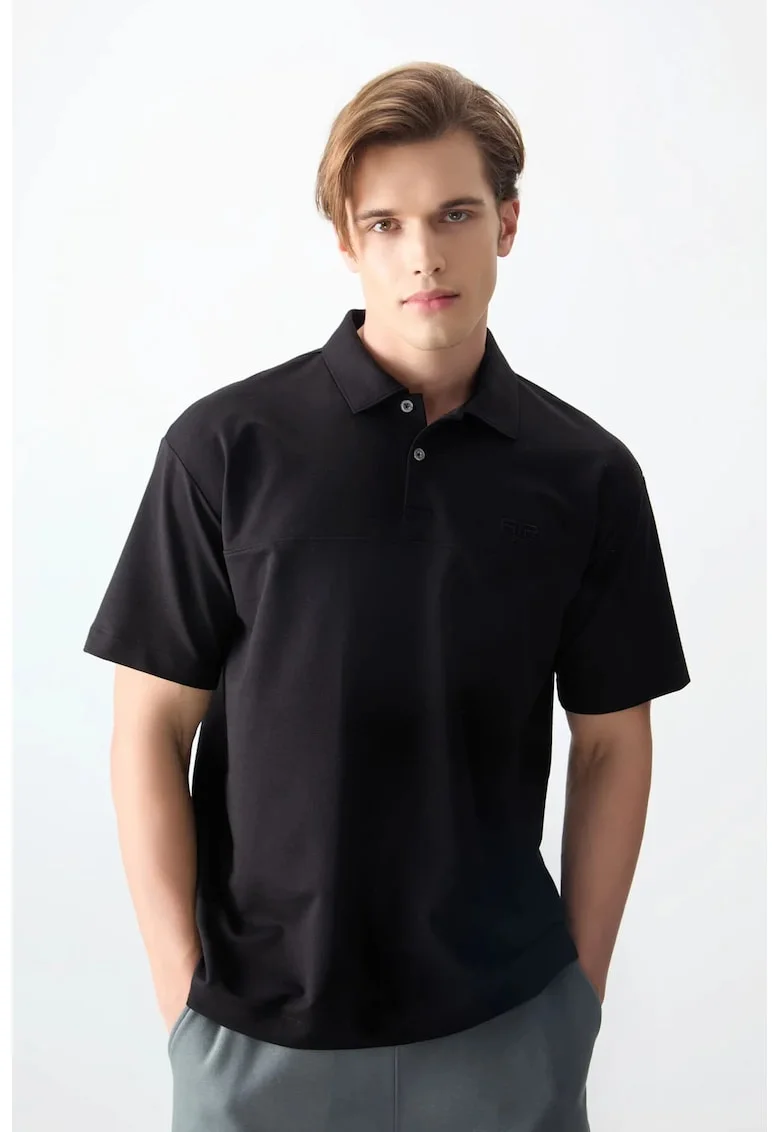 Tricou Polo  Oversized, Negru, Bumbac, Poliester, Lycra
