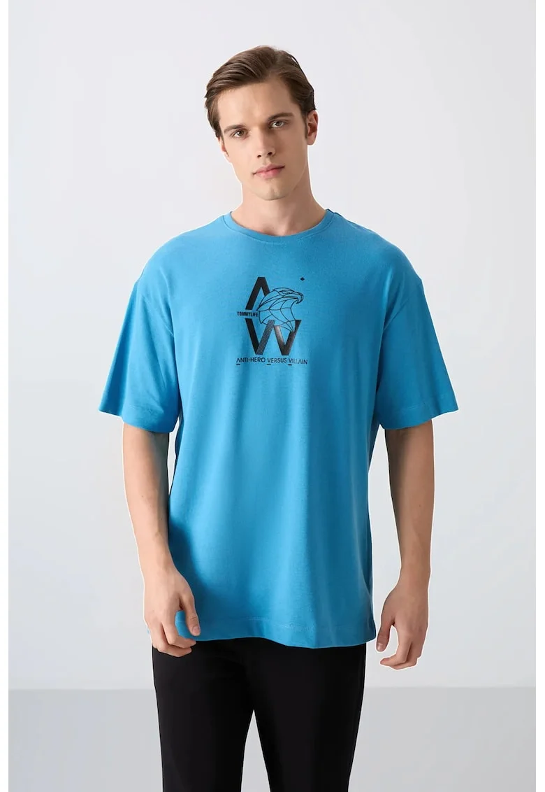 Tricou Barbati,  supradimensionat, Albastru Cerulean, bumbac si poliester