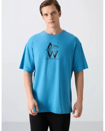 Tricou Barbati,  supradimensionat, Albastru Cerulean, bumbac si poliester