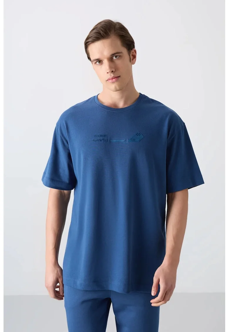 Tricou  supradimensionat, imprimat pe spate, Albastru Moroccan, bumbac-poliester