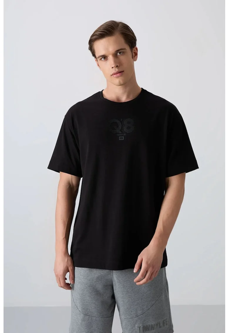 Tricou barbati,  supradimensionat, negru, bumbac si poliester